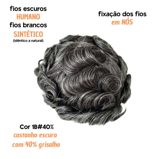 micropele #1B40 castanho escuro com 40% fios brancos
